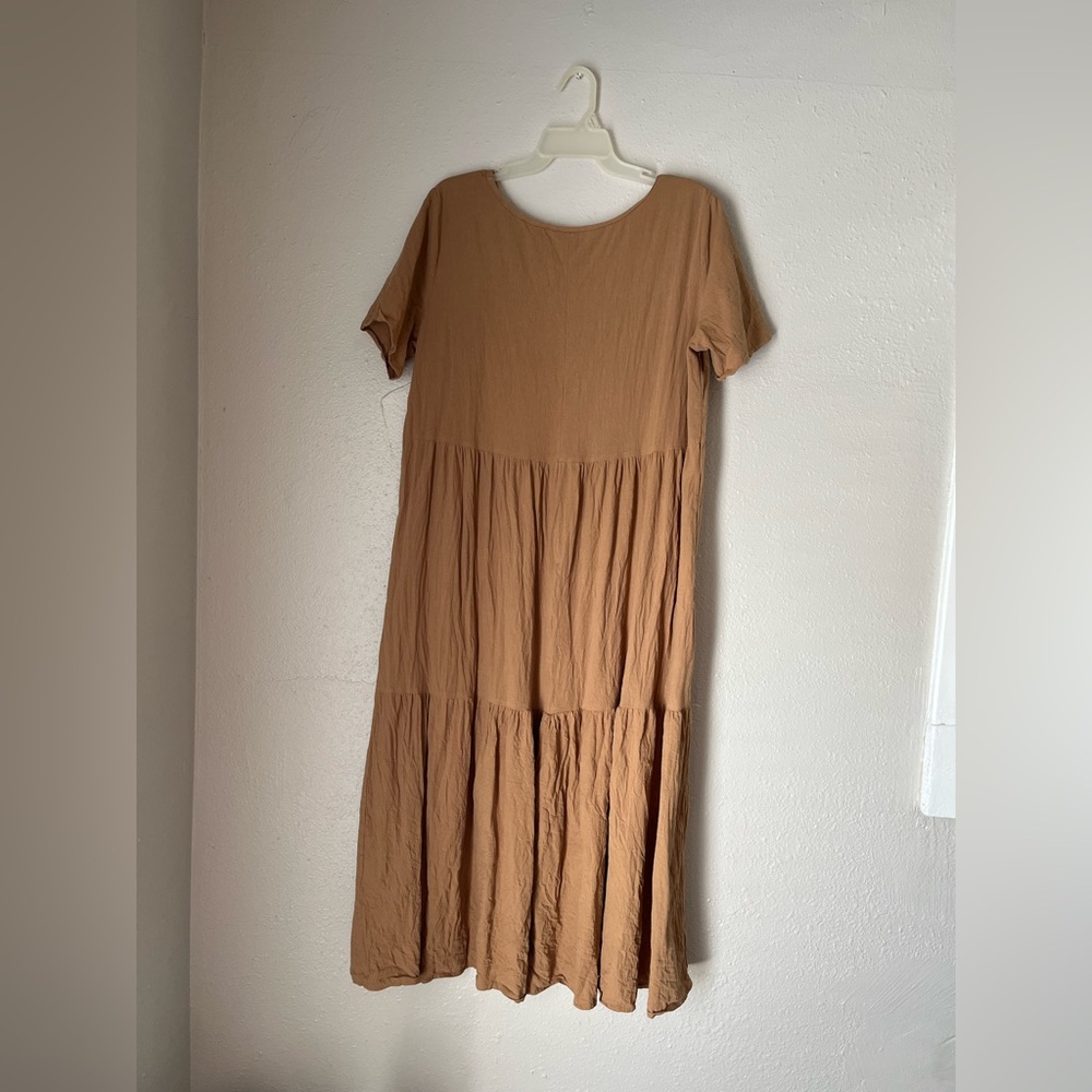 Neutral tan brown canvas midi dress